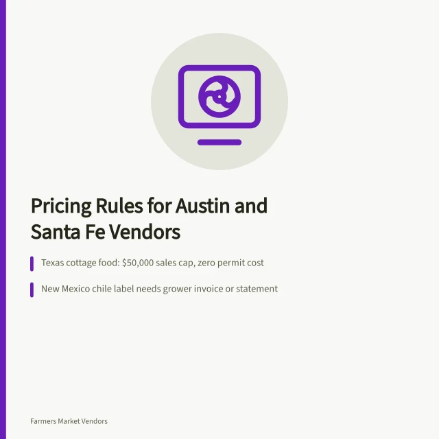 Pricing rules for Austin and Santa Fe farmers market vendors. How Austin and Santa Fe vendors price produce and value-added goods