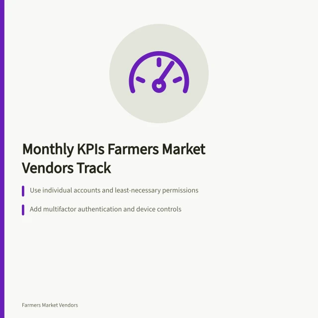 Card listing monthly KPI steps for farmers market vendors. The numbers that tell a farmers market vendor business owner the truth each month