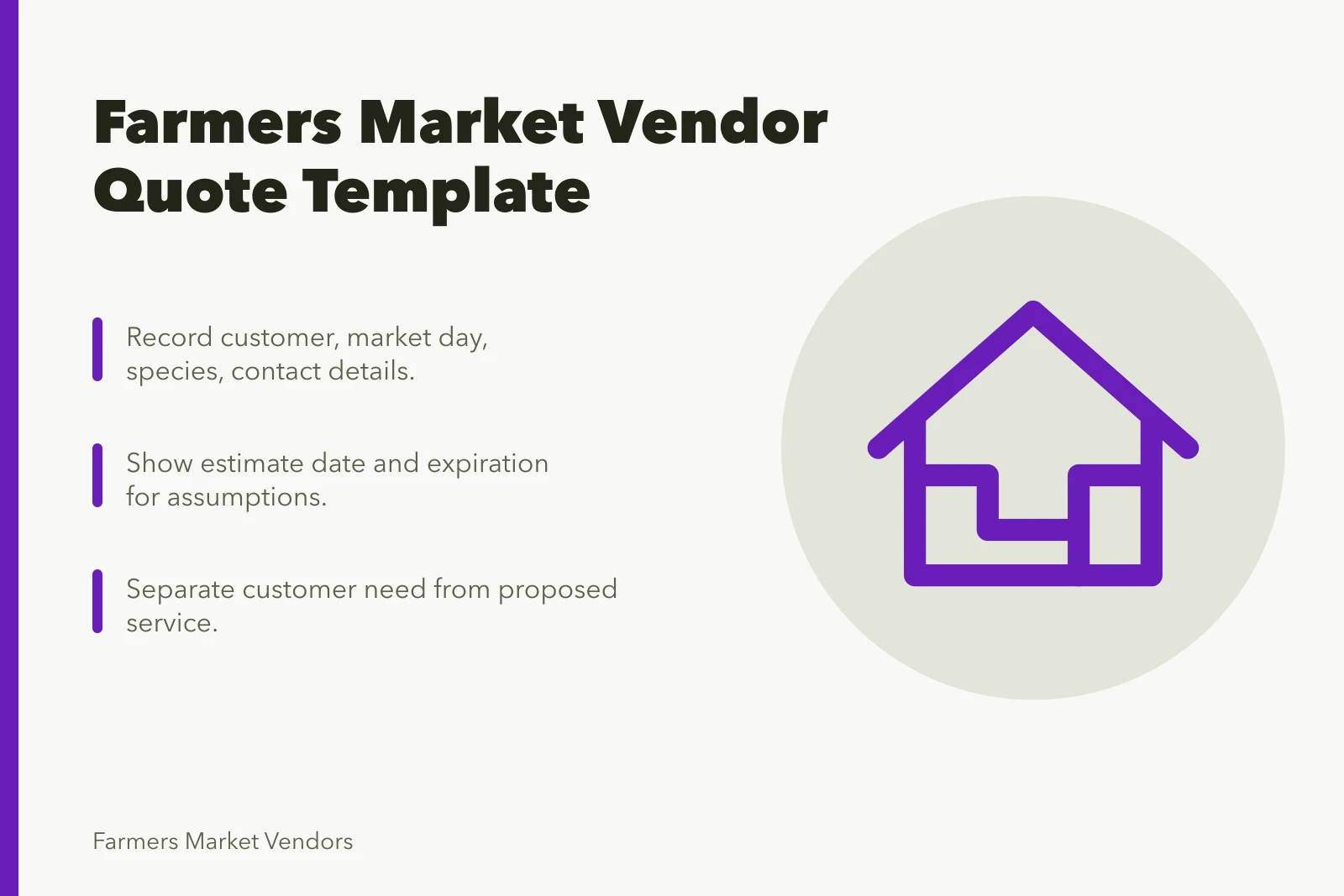 Farmers market vendor quote template card with key fields. A farmers market vendor quote that wins work: template and worked prices