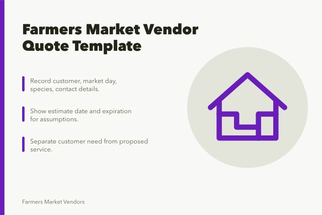 Farmers market vendor quote template card with key fields. A farmers market vendor quote that wins work: template and worked prices