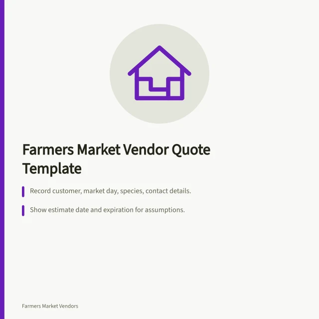 Farmers market vendor quote template card with key fields. A farmers market vendor quote that wins work: template and worked prices