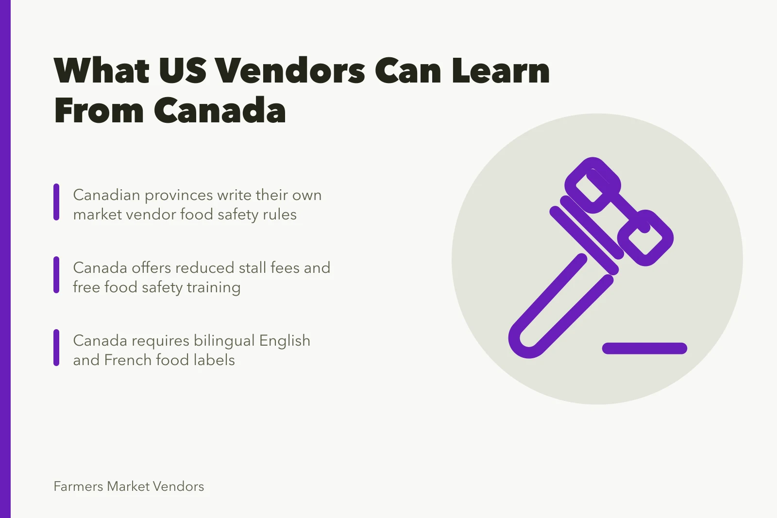Comparison of Canadian provincial and US state farmers market vendor rules. What US vendors can learn from Canadian farmers market regulations